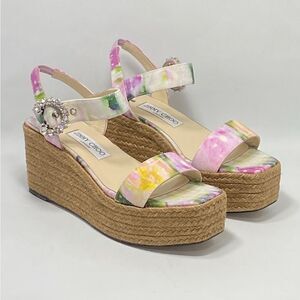 Jimmy Choo Crystal Embellished Wedges sandals size 37